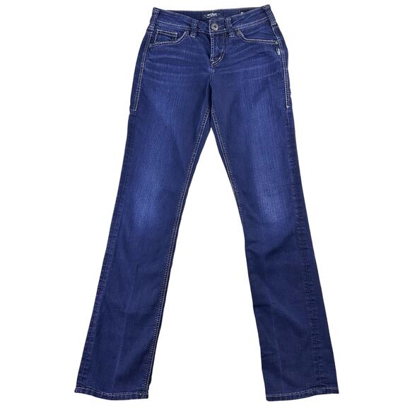 Silver Jeans Suki High Rise Blue Jeans 26x32 Straight Leg Med Wash Denim Stretch - Picture 1 of 16